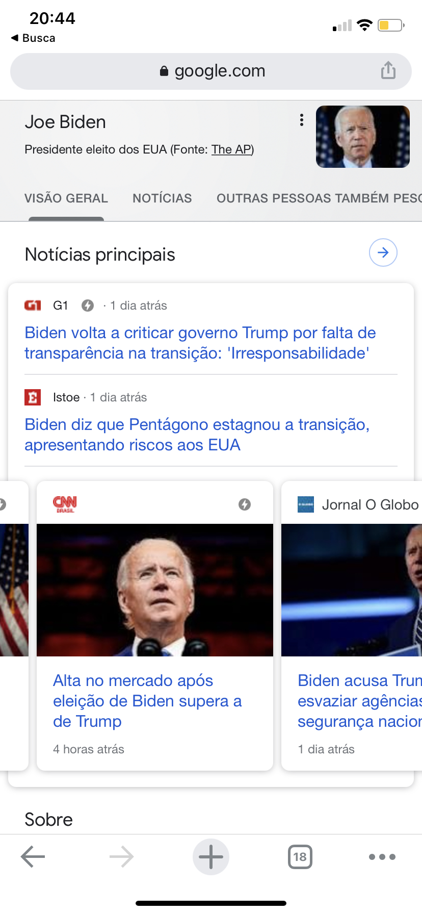 Exemplo de Top Stories Snippet do Google no mobile