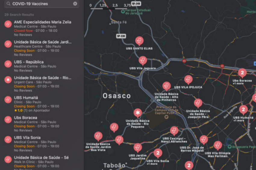 Apple Mapas exibe locais de vacinação contra Covid-19